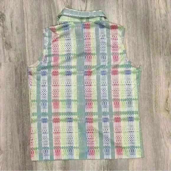 Vintage 1970s Sears Perma Prest Sleeveless Print Button Collared Shirt Size L - Picture 2 of 4